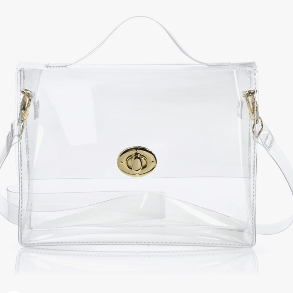 Clear Stadium Approved Crossbody Purse with gold colored hardware